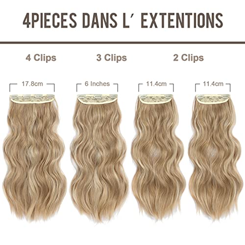 Hair Extensions Clip in 4pcs Dirty Blonde with Brown Highlights Hair Extension Long Wavy Full Head Clip in Hair Extension Synthetic Fiber Hair Pieces for Women - Image 3