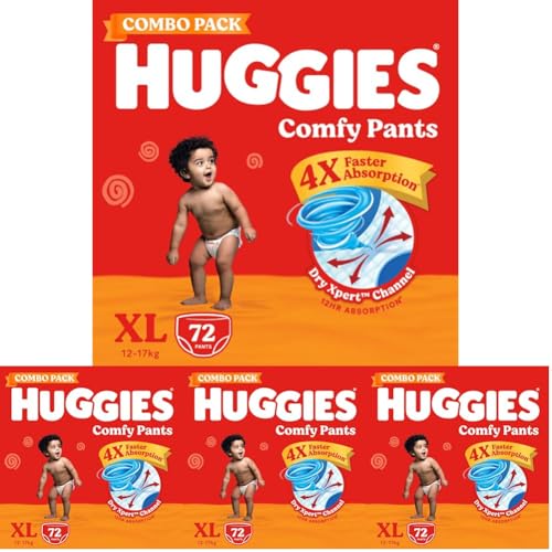 Image of Huggies Comfy Pants Baby Diaper, Extra Large (XL) Size (12-17 Kgs), Pack of 288 (24 Count, Pack of 3)