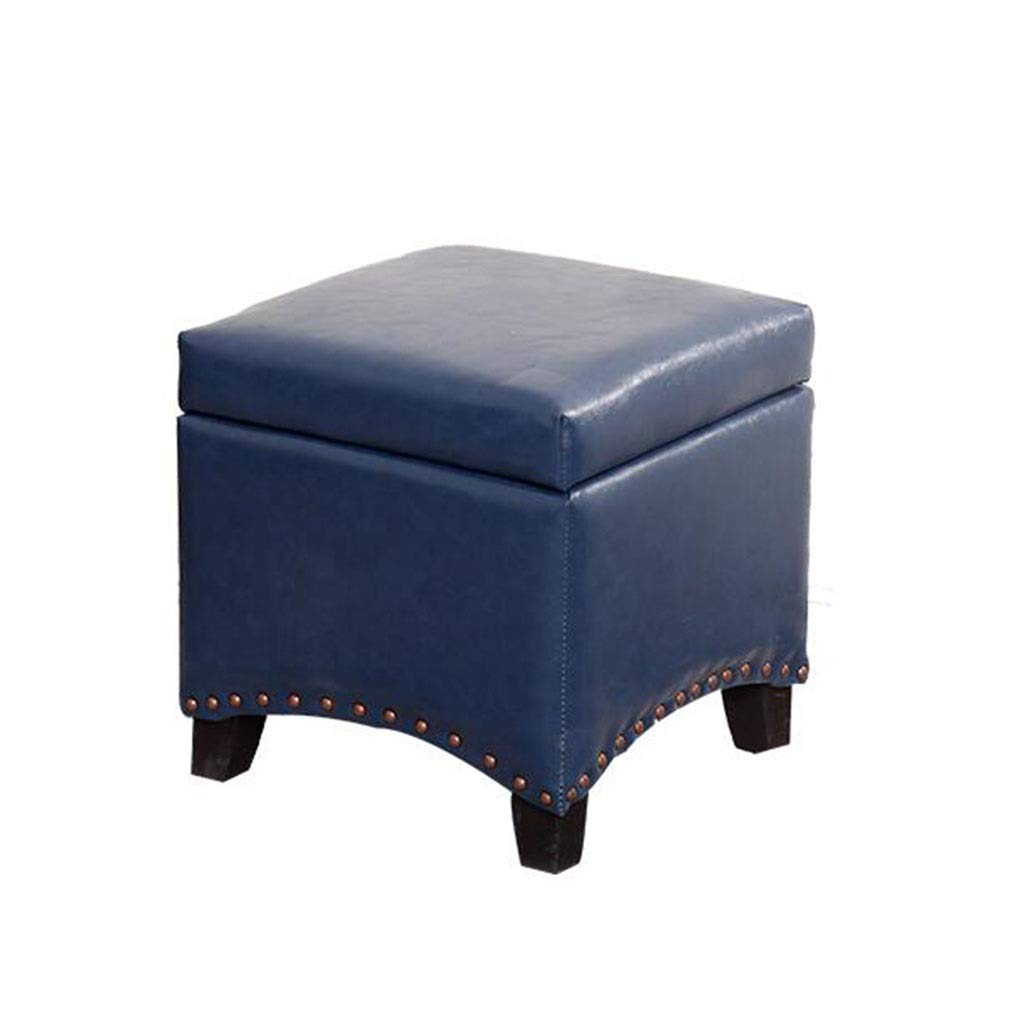 Repose-pieds carré en cuir avec couvercle amovible et assise rembourrée