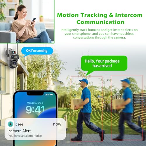 GUOANVISION Three Lens Security Camera Outdoor, Outside Cameras for Home Security with Cord, IP66 Waterproof, AI Tracking, Light Alarm, Color Night, 2-Way Talk, 24/7 Record,SD/Cloud - Thumbnail 5