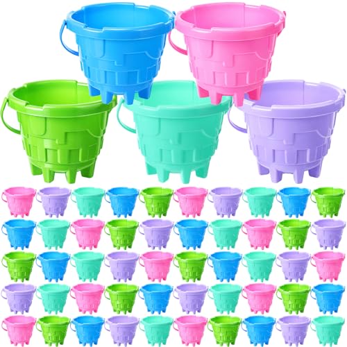 Didaey 50 Pcs Beach Buckets for Kids, Plastic Sand Pails for Boys and Girls, Sand Buckets for Beach, Sandbox, Pool, Gardening, Summer Party Favors (Sweet Color)