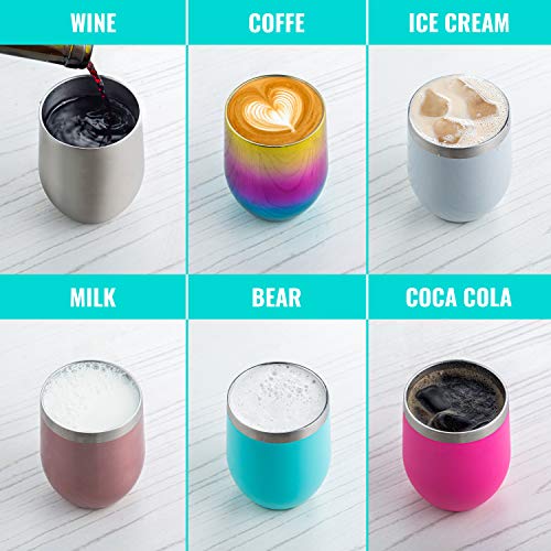12 Oz 2 Teal Stainless Steel Wine Tumbler - Double Wall Vacuum Insulated Unbreakable Thermos W/Spill-Proof Lid - For Wine Beer Coffee Cocktail - Travel-Friendly Mug #TOP6