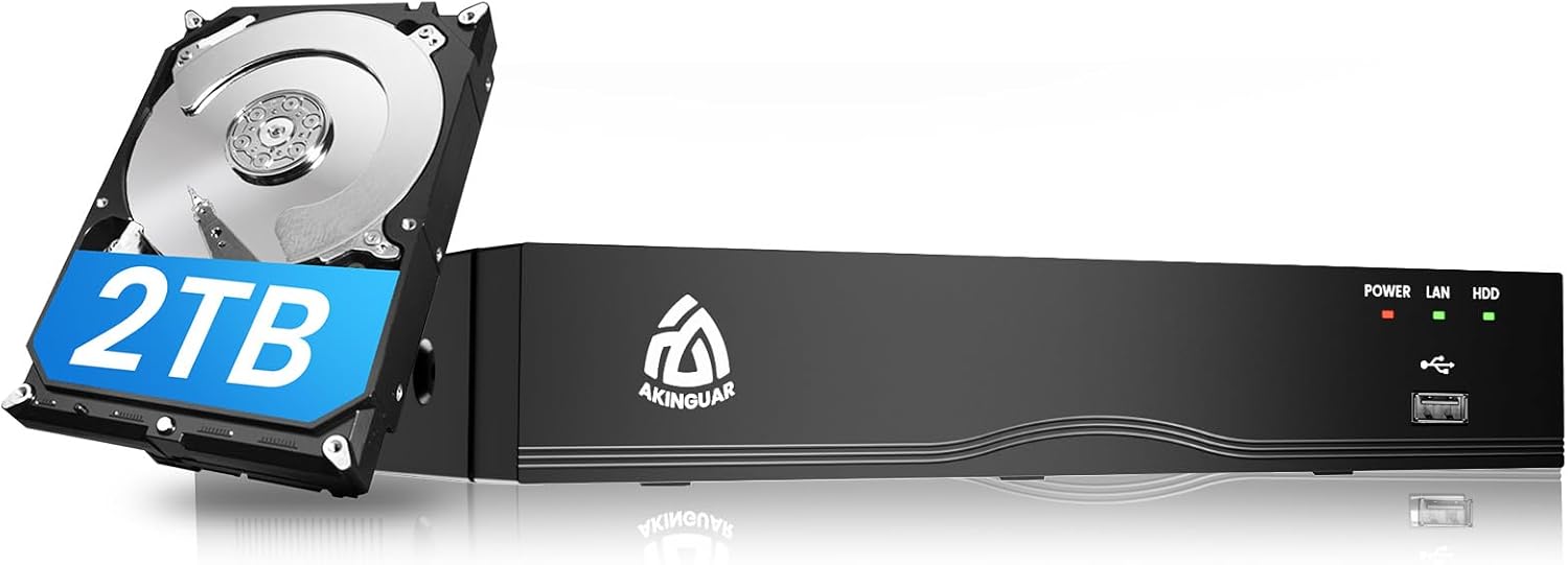 4K PoE NVR CCTV Recorder 8 Channel H.265+ POE Network Video Recorder with 2TB Hard Drive, Smart AI Human/Vehicle Detection, Supports 4K/5MP/4MP/3MP/2MP HD PoE Cameras, for 24/7 Recording