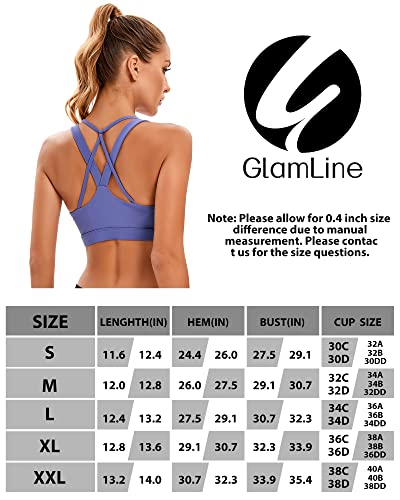 Glamline Strappy Sports Bra, Crisscross Back Backless Removable Padded Bra For Women, Yoga Gym Workout Bra Tank Tops Purple #TOP2