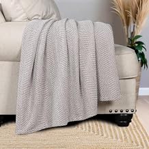 Superior Chenille Cotton Blanket, Comfy Blanket for Bedroom Decor, Bedding Essentials, Bed Cover, Couch, Lounging, Picnic, Beach, Yarn-Dyed, Herringbone Design, Maya Collection, Throw, Brown