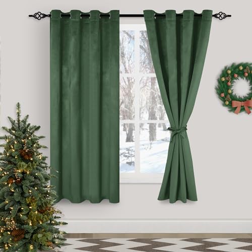 XWZO Olive Green Velvet Curtains 72 Inches Long, Elegent Soft Luxury Curtains for Living Room, Thermal Insulated Room Darkening Olive Green Curtain for Bedroom Decor, Velvet Drapes Set 2 Panels