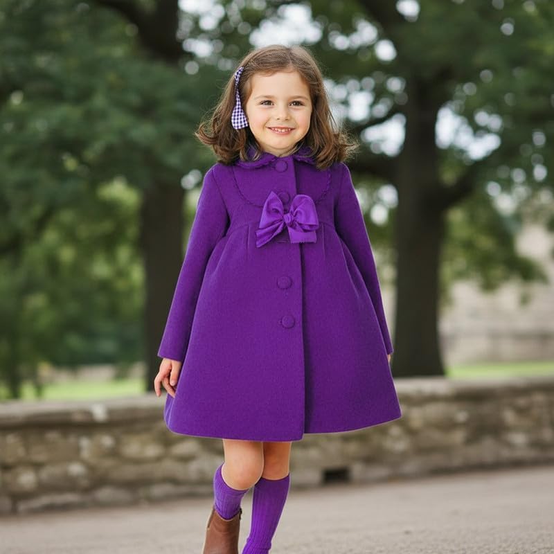Little Girl 3-11 Years Bowknot Dress Coat Outer Wear Winter Woolen OverCoat