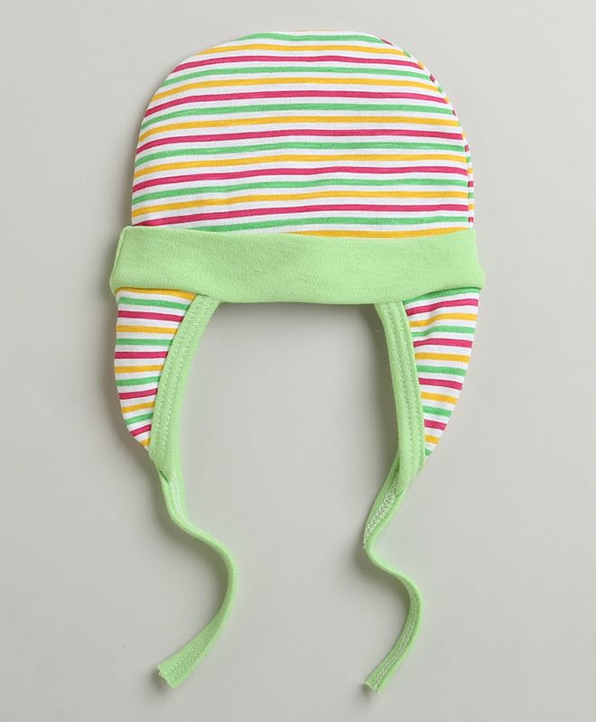 BUMZEE Green & White Baby Girls Ear Flap Tie Cap 2-pak (Peb10088)