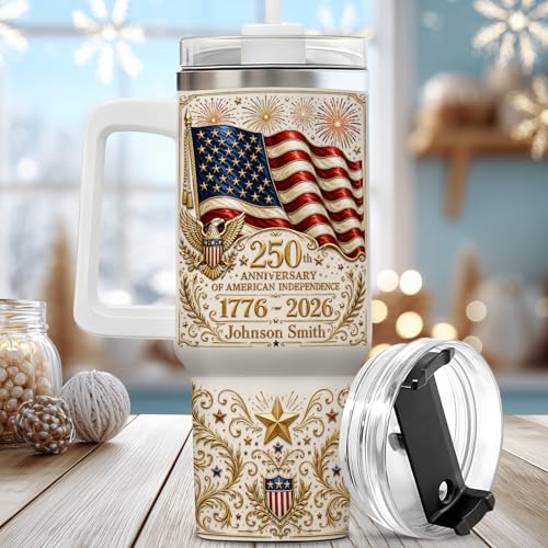 Image of Personalized 250th Anniversary Of America Tumbler - Custom Patriotic USA Flag 1776-2026 Gifts - 3D Effect US Eagle Freedom Cup 40oz A3 - American Independence Celebration Gifts For Men Women