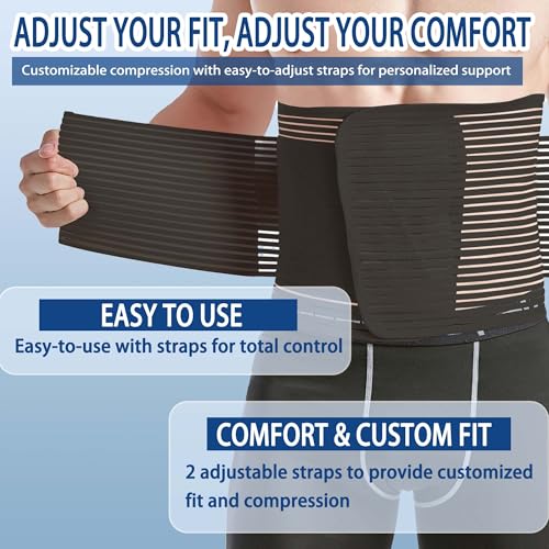Reian Abdominal Binder for Post Surgery & Postpartum Recovery, Abdomen Hernia Support Belt for Women & Men (Black, Medium)