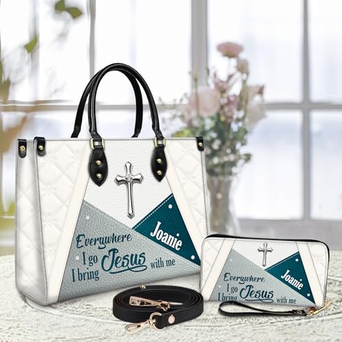 Personalized Leather Handbag for Women – Matching Purse and Wallet Set – Custom Name Church Bags, Gift for Mom2