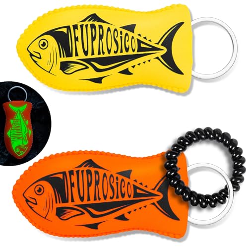 Image of 2 Pack Boat Key Float, Glow in the Dark Floating Keychain for 5-6 Boat Keys,100% Waterproof Key Floats,Strong Buoyancy,Floating Key Ring with Coil, Yellow&Orange