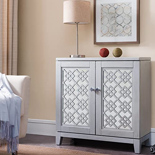 Image of Leick Home Mirrored Diamond Filigree Console Cabinet, 30 inch, Silver Leaf