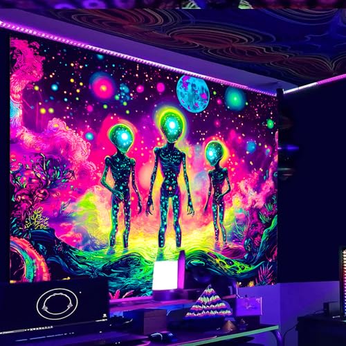 Image of Nuxovilar Alien UFO UV Reactive Tapestry, 59.05 inchx51.18 inchPolyester
