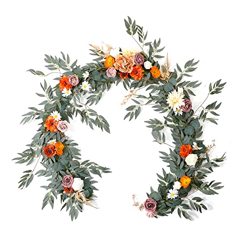 Fsslower Eukalyptus-Girlande mit Blumen, künstlicher Tischläufer, rustikale Blumengirlande, Blumenarrangements für Hochzeit, Zeremonie, Schatz, Tischdekoration Cover