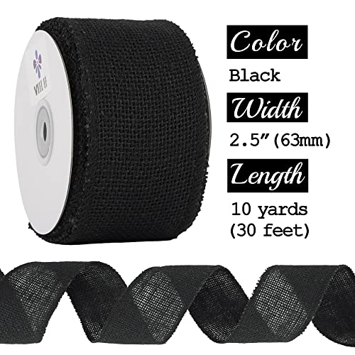 Meedee Black Burlap Ribbon 2.5 Inch Natural Jute Burlap Ribbon Black Ribbon Jute Ribbon Fabric Ribbon Colored Burlap Ribbon For Wreaths Craft Supplies Rustic Chic Wedding Home Decor, 10 Yards #TOP1