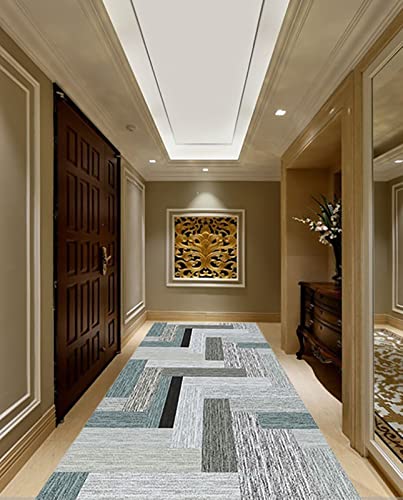 Tapis long de couloir géométrique lavable et gris doux