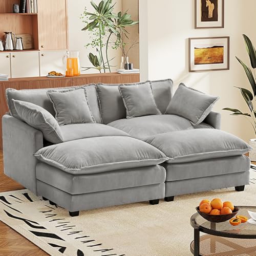 Image of Hanherry Modular Sectional Sofa,Cloud Couch for Living Room,Modern Deep Seat Sofa Chenille Fabric Comfy Couches with Throw Pillows & Movable Ottoman for Apartment