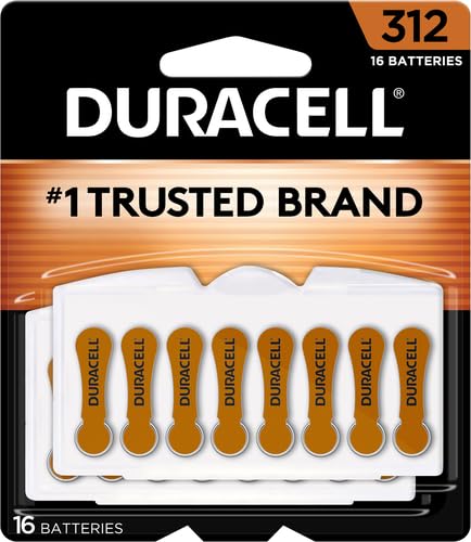 Image of DURACELL Hearing Aid Batteries Brown Size 312, 16 Count Pack, 312A Size Hearing Aid Battery with Long-Lasting Power, Extra-Long EasyTab Install for Hearing Aid Devices (Pack of 2)