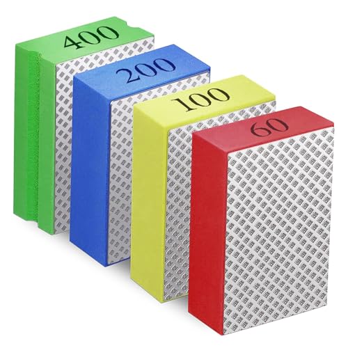 AROMUJOY 4Pcs Éponges de Ponçage, Blocs de Ponçage, Tampons De Polissage à La Main En Diamant, Cales à Poncer à Main pour Carreaux, Céramique, Verre, Pierre, Granit, Marbre Carrelage