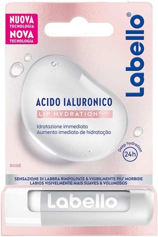 Labello Hyaluronzuur Lip Hydratation Plus Rosé 5,2 g, ultralichte lippenbalsem met hyaluronzuur voor opgevulde lippen, lippenbalsem voor 24 uur vocht