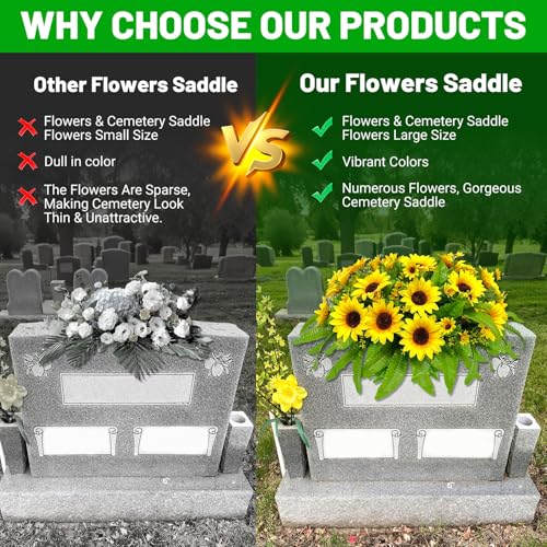 Headstone Flower Saddles Silk Realistic Yellow Grave Flowers for Cemetery Sunflower Outdoor Sympathy Memorial Day Flowers Arrangement image 6