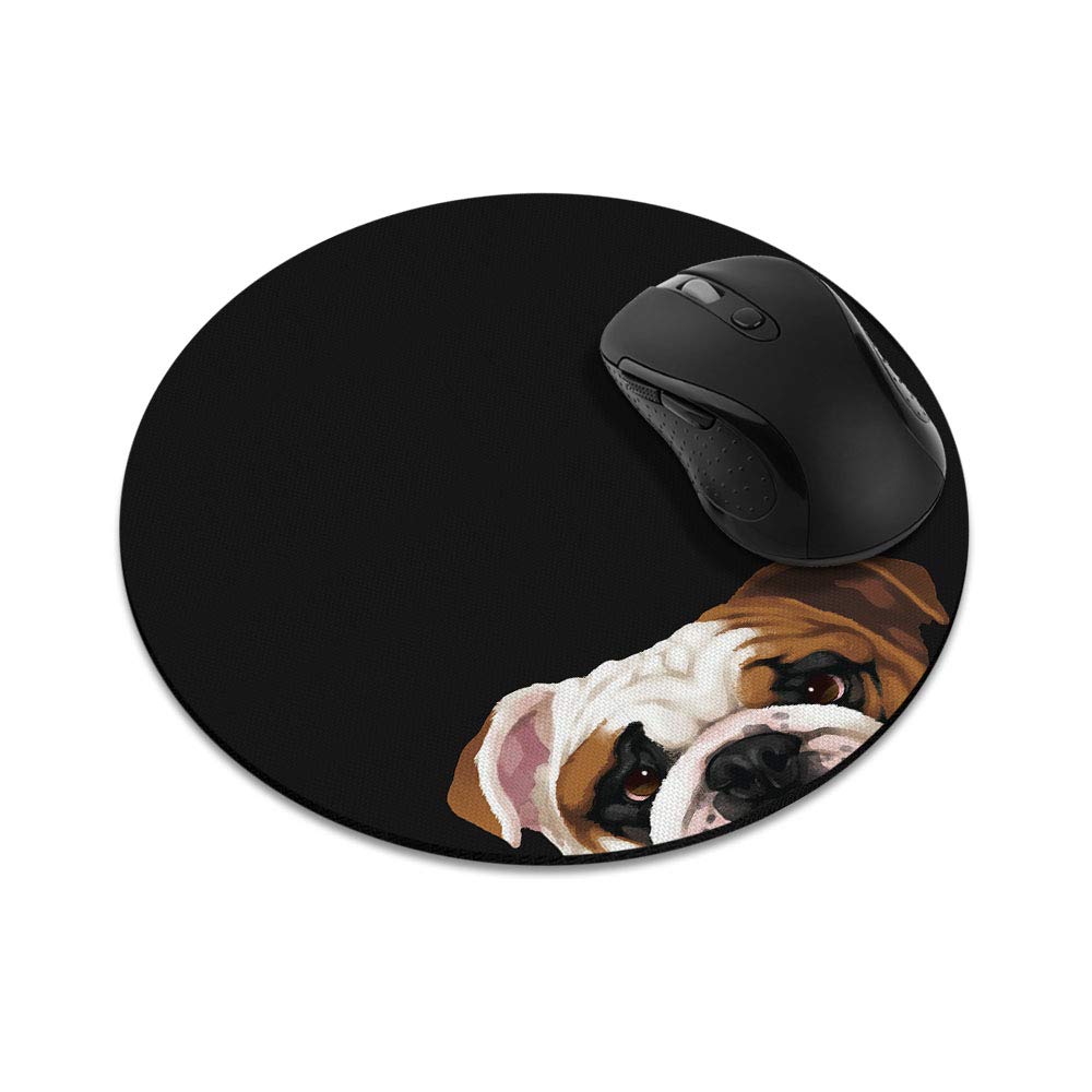 Non-Slip Round Mousepad, WIRESTER English Bulldog Mouse Pad for Home, Office and Gaming Desk