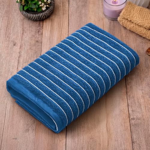 Image of Welspun 2-in-1 Towels for Bath Large Size | 100% Cotton Bath Towel | 250 GSM | High Absorbency & Quick Dry | Soft Feel | Bath Towel for Men & Women | 70 x 150 cm | Royal Blue