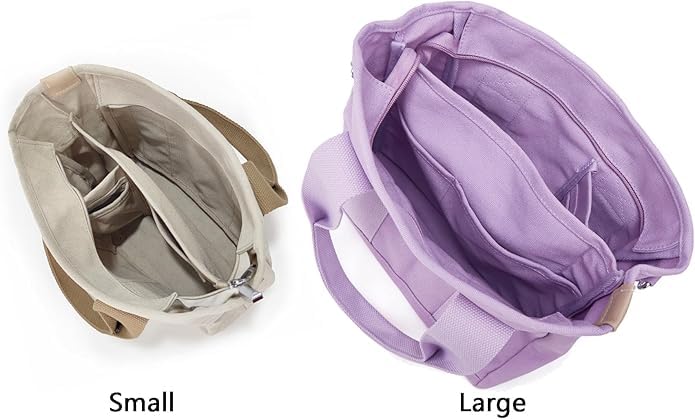 Image of Canvas Tote Bag for Women,Small Totes Bags with Zipper Crossbody Purse with Pockets Large Shoulder Handbag,2 Sizes
