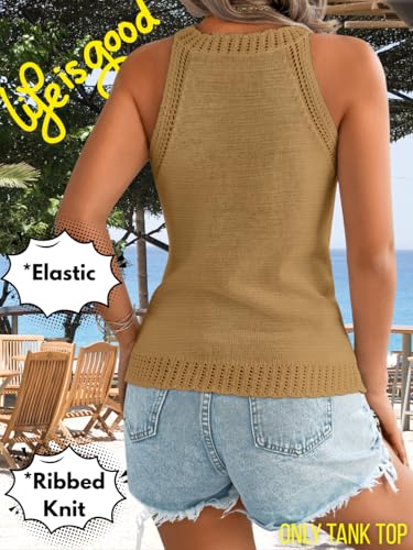Image of ChiaoLezhee Women's Summer Knit Tank Tops, Racerback High Neck Lightweight Sweater Vest, Dressy Casual Outfits