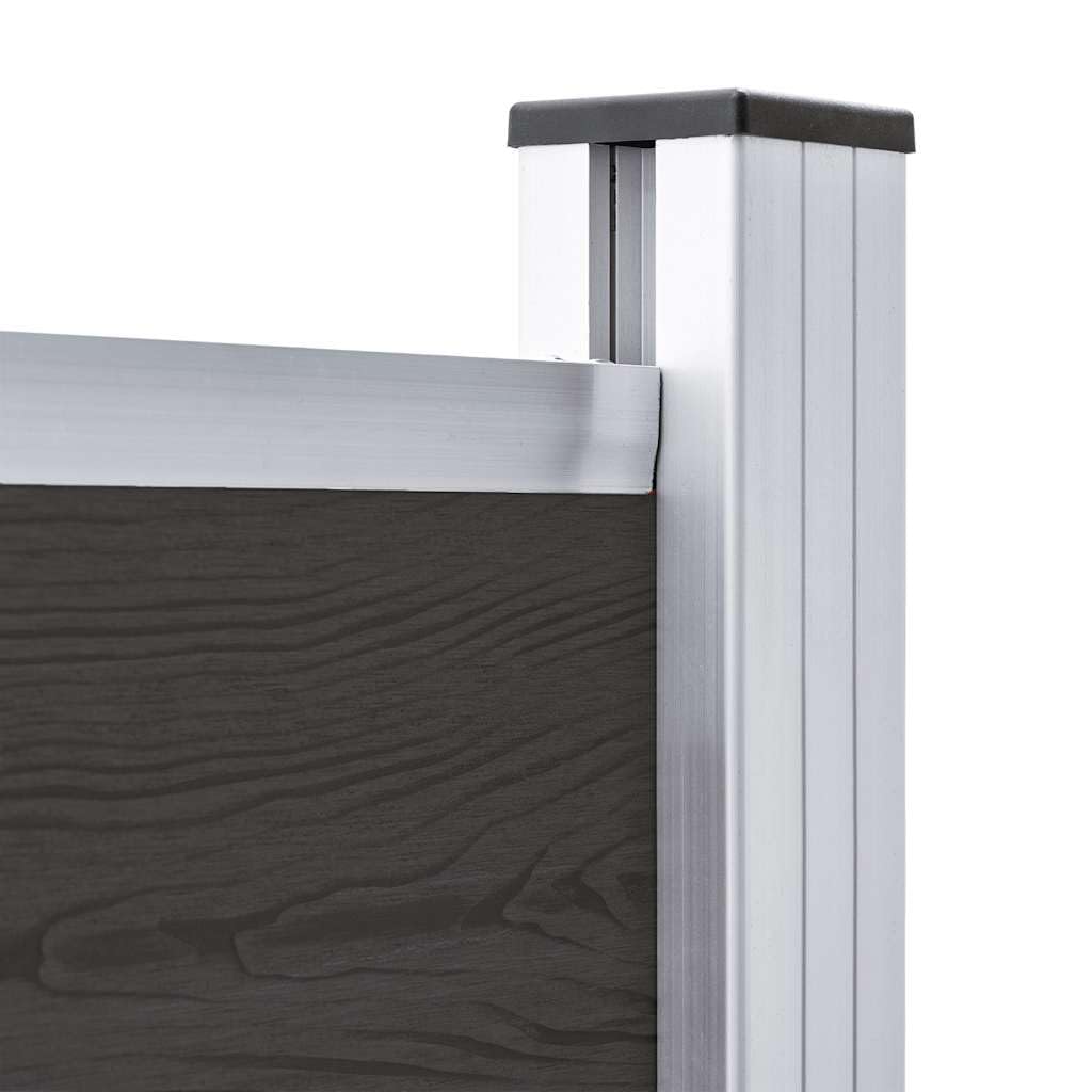 Zaunelement WPC Gartenzaun 180x146 cm Schwarz mit Aluminiumprofil, Sichtschutz, wetterfest, langlebig, für Terrasse, Balkon, Vorgarten, privatsphäre und Sicherheit