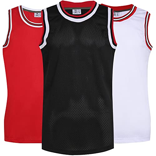 Pullonsy Pacote com 3 camisetas de basquete masculinas de malha atlética uniformes esportivos hip ho