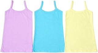 Calvero Girls' Plain Camisole Baniyan, Pastel Colours, Spaghetti Strap Vest, Pack of 3 Price In India
