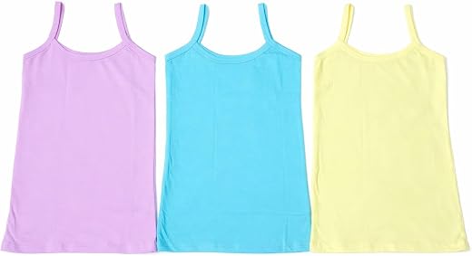 Calvero Girls' Plain Camisole Baniyan, Pastel Colours, Spaghetti Strap Vest, Pack of 3