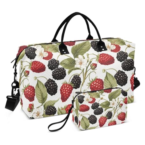Fruit Strawberry Travel Duffle Bag Gym Bag Weekender Bags with Toiletry Bag Travel Trip Tote Bag