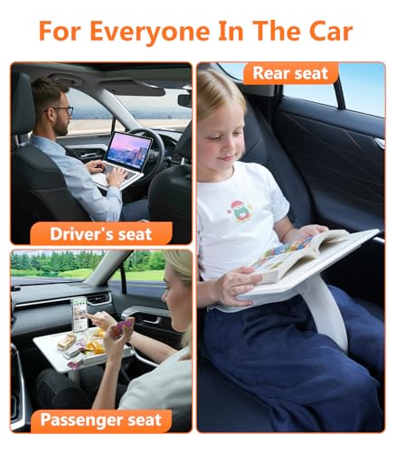 Image of Car Desk for Laptop Tablet iPad Book for Driver Passenger Seat | Detachable Angle Adjustable Car Seat Tray Table, Portable Laptop Stand for Car Vehicle Camping Travel, Easy Operation