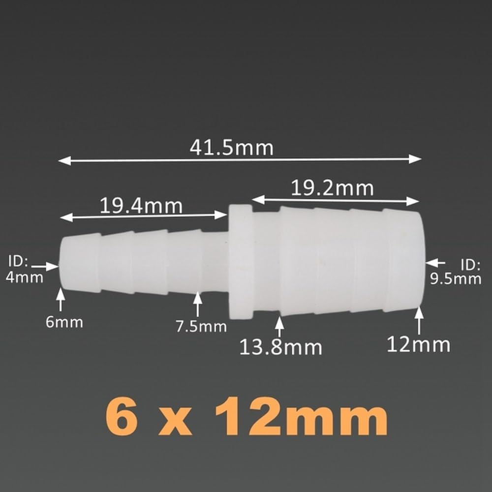 ~ 500 piezas 4 6 8 10 12 mm PE conector reductor de pagoda de plástico adaptador de bomba de aire para tanque de acuario junta de manguera de tubería de riego de jardín, 6 a 12 mm, 50 piezas