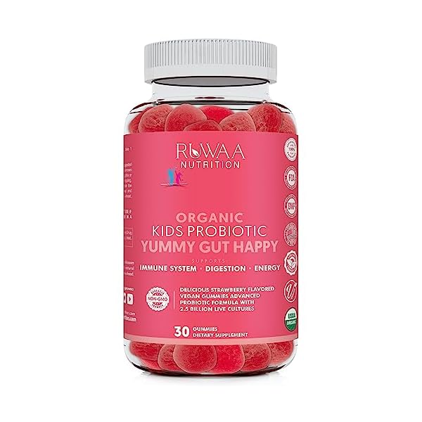 Kids Probiotic Gummies, Organic Probiotics Kids for Digestive Health, Immune Support, Constipation, Bloating. 2.5 Billion CFU, Strawberry Flavor, Chewable Probiotics for Children Ages 4+, 30ct (1)