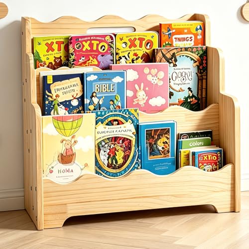 LINMAGCO bibliothèque enfants 3 étages pin massif poignée bois