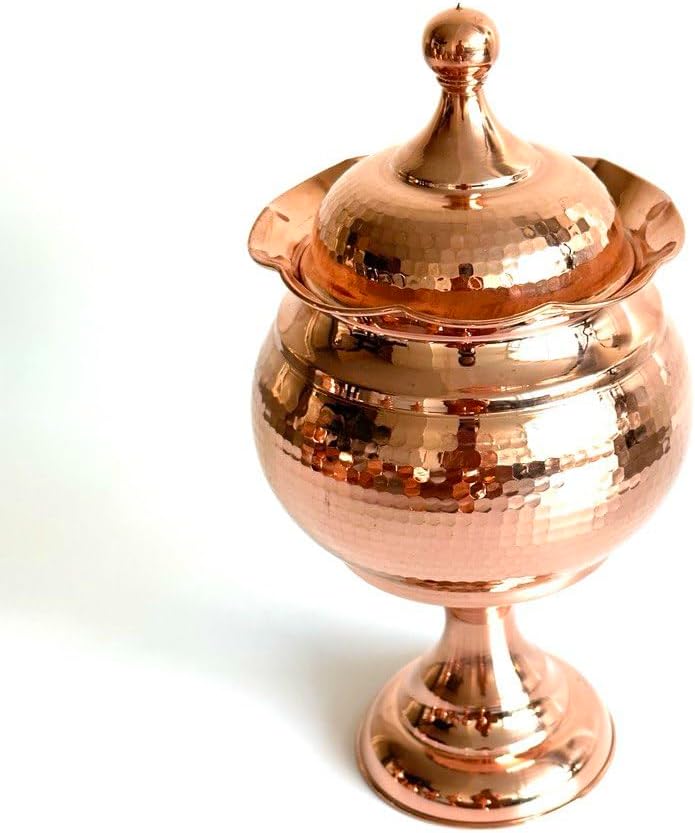 Generic Handmade Copper Sugar Chocolate Candy Bowl with Stand, Serving Dish with Lid Sugar Container, Sugar Dish with Lid, Salt Bowl, Sugar Holder for Coffee Bar (Gultas Big Bowl) (Copper) (Large)