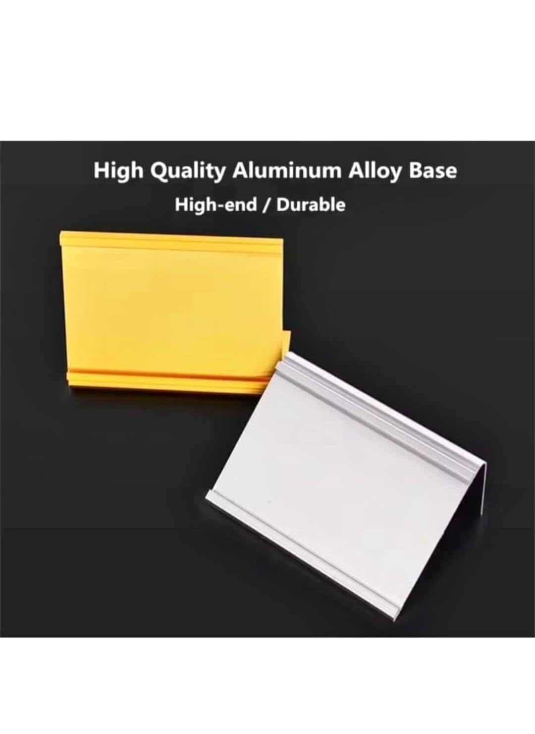HABIB L-Shape Display Stands appear to be aluminum sign holders or nameplate holders, often used for displaying labels, nameplates, or small signs on desks or counters., Gold Colour, Pack of 6 2
