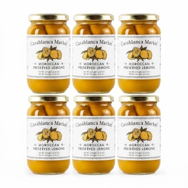 Casablanca Market Moroccan Preserved Lemons 6-Pack (13oz Each) – Authentic Whole Beldi Lemons – Non-GMO – For Tagine, Couscous, and Moroccan Cooking – Bulk Wholesale for Retailers