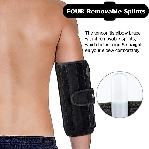 YAVOUN Elbow Brace, Night Elbow Splint for Sleeping, Adjustable Stabilizer with 4 Removable Splints for Cubital Tunnel Syndrome, Tendonitis, Ulnar Nerve, Men, Women (Black, 24 inch x 9 inch)