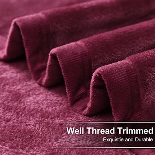 Image of Soft California King Blanket Warm Fuzzy Microplush Lightweight Thermal Fleece Blankets for Couch Bed Sofa,102X108Inch,Wine Red
