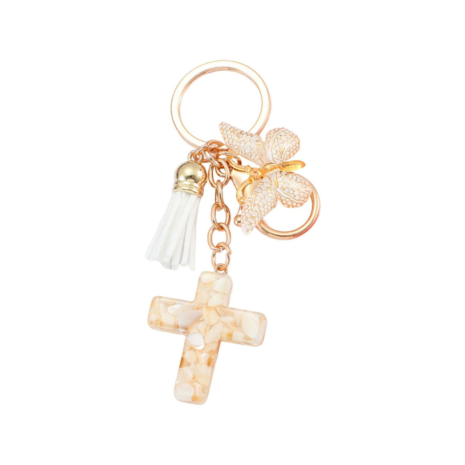 Xjdzineq Resins Crosses and Butterfly Keychain with Tassels for Religious Believers Backpack Bag Charm Keyring Keychain Ornament