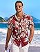 COOFANDY Mens Hawaiian Shirt Short Sleeve Button Down Shirt Summer Beach Shirt, Red - Tropical Leaf, X-Large