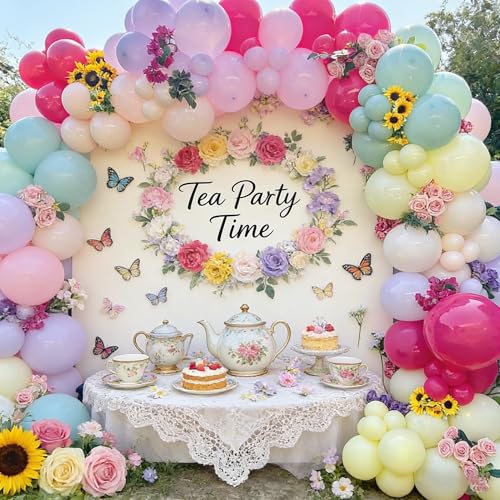 Image of 154Pcs Spring Wildflower Balloons Arch Garland Kit, Pastel Color Balloons for Flower Dasiy Floral Birthday Butterfly Tea Party Garden Baby Shower Decorations