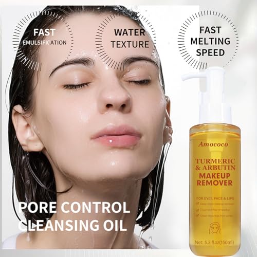 Image of Turmeric & Arbutin Makeup Remover Water, Deep Clean Facial Cleanser for All Skin Types, 5.3 fl oz, Removes Waterproof Makeup & Impurities, Non-Stripping, Residue-Free Formula with Natural Ingredients