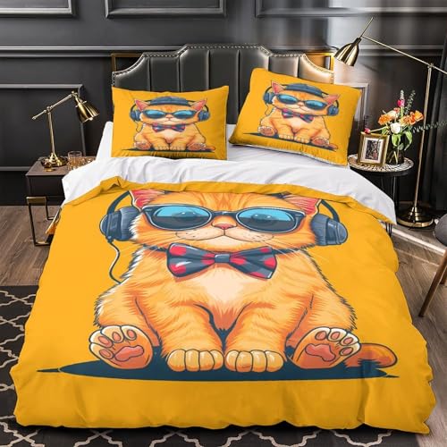 Housse de couette chat fermeture éclair parure lit hypoallergique