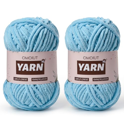 Image of 2 Packs Plush Chenille Chunky Crochet Yarn - Baby Yarn for Crocheting Soft - Velvet Yarns Knitting for Blankets Crafts - Fluffy Amigurumi Yarns 100g /131yds (2 Azure)